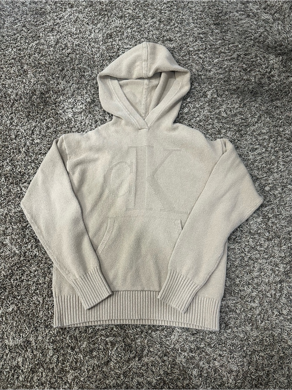 Calvin Klein Cream Knit Hooded Pullover